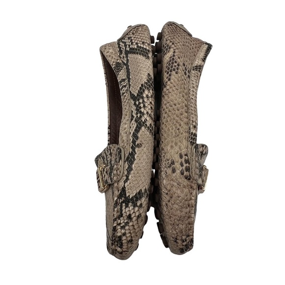 Tory Burch Tan Black Kendrick Driver Python Moccasin Loafer Size 7 1/2 Women’s - Picture 7 of 11